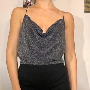 Sexy Y2K silver cowl neck top